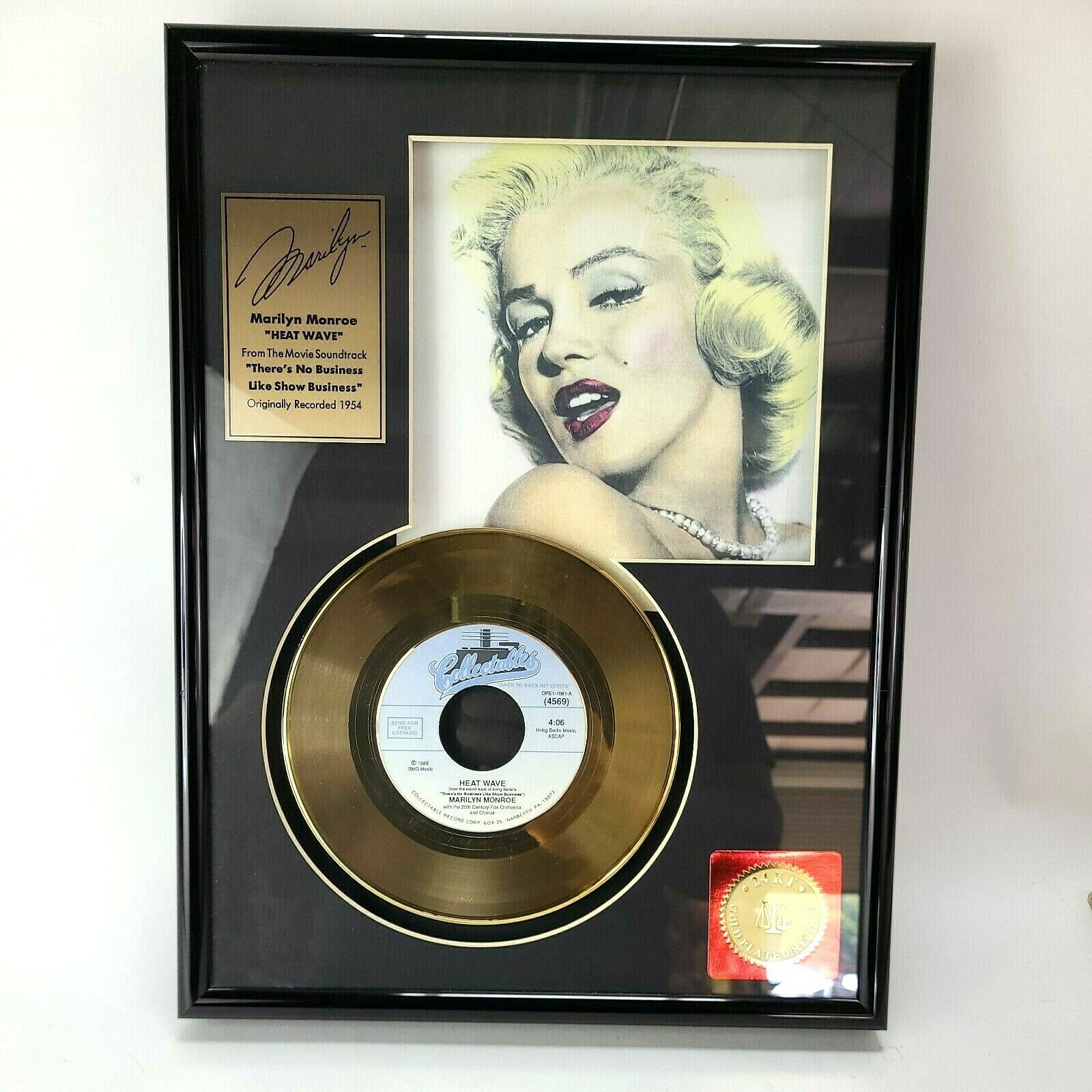 Marilyn Monroe Framed 24kt Gold Plated 45 RPM Record Heat Wave